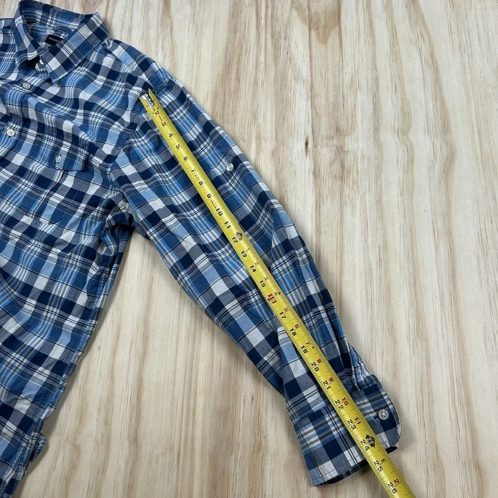 Banana Republic Shirt Men's Size 2XL Plaid Button Down Long Sleeve Cotton Blue